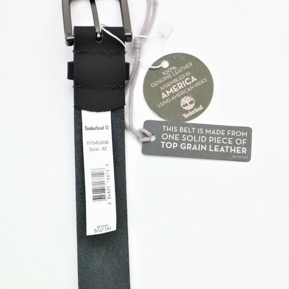 Timberland Size 34 Men's Classic Leather Belt Made in USA Black New - Picture 4 of 8
